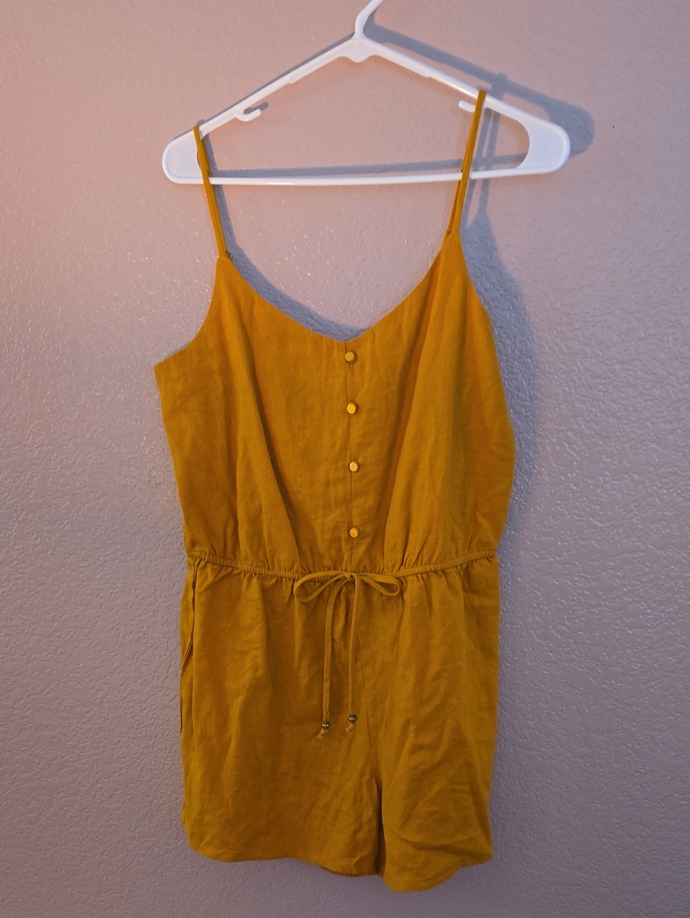 BeBop Mustard Spaghetti-Strap Button Romper